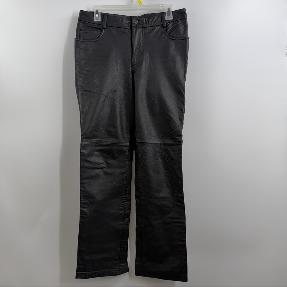 Vintage Periscope Leather Pants 9 Black Y2K Straight Leg Moto Biker 100% Leather